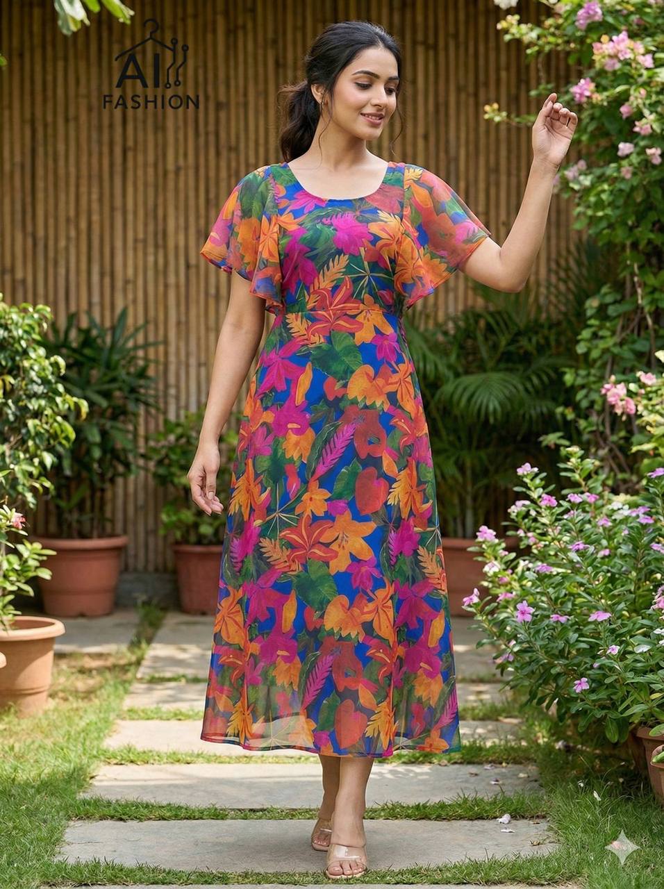 New Fancy Flary Printed Gown