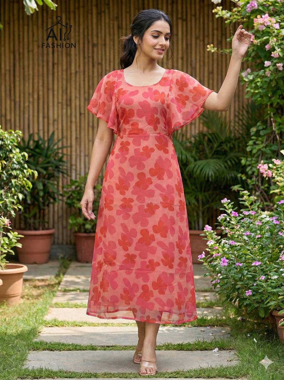 New Fancy Flary Printed Gown