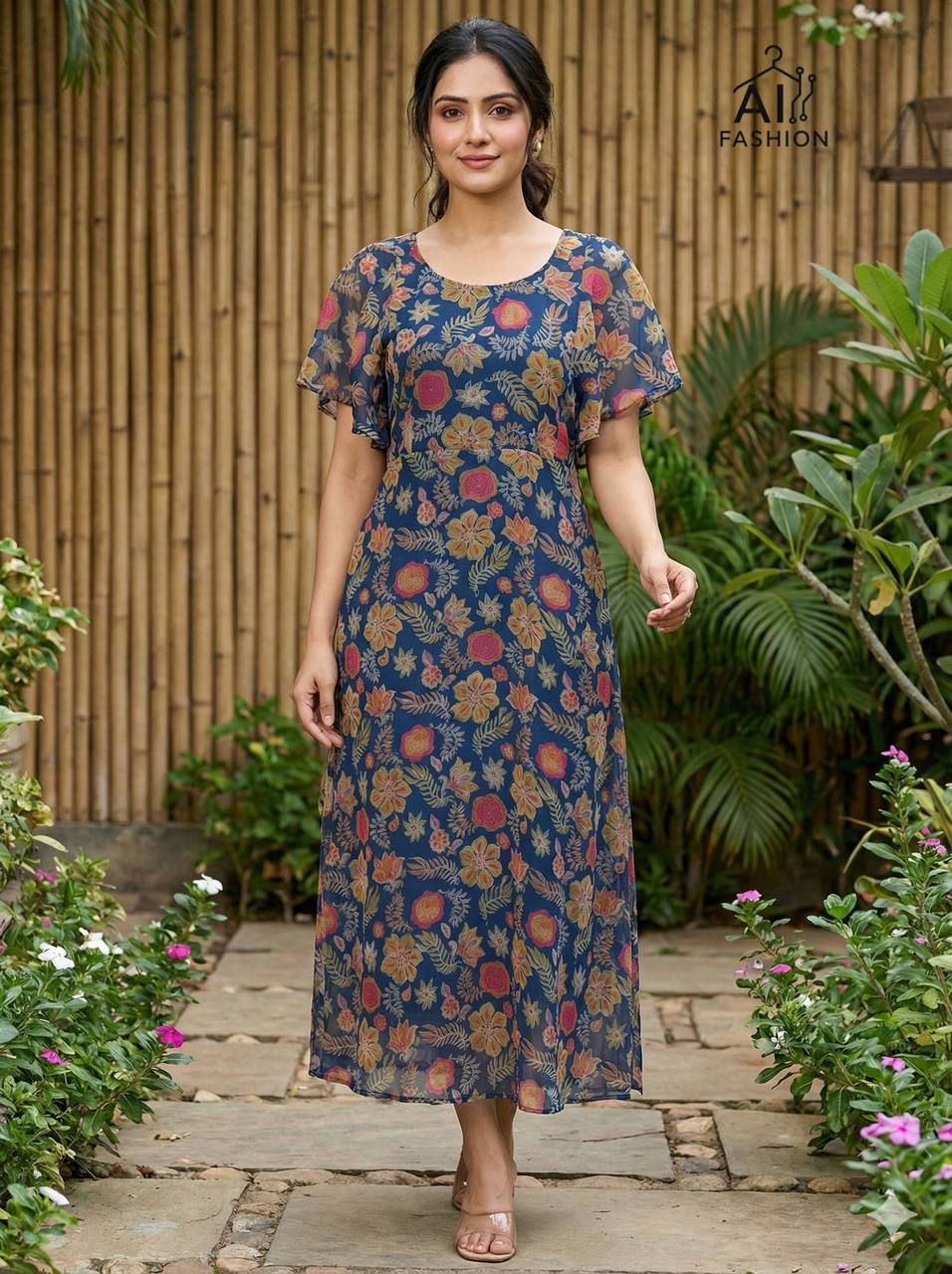 New Fancy Flary Printed Gown