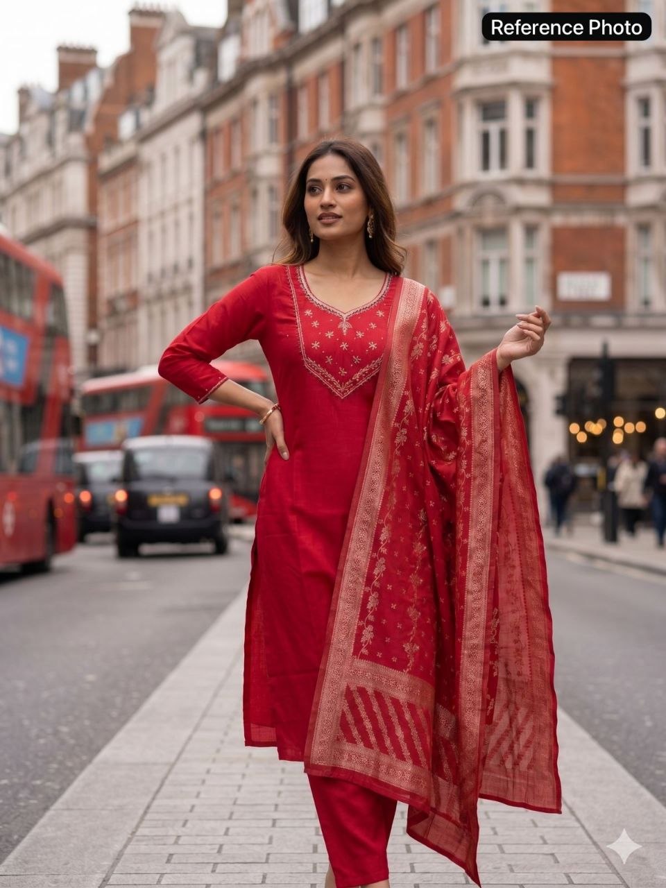 Tomato Red Chanderi Handwork Suit