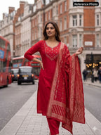 Tomato Red Chanderi Handwork Suit