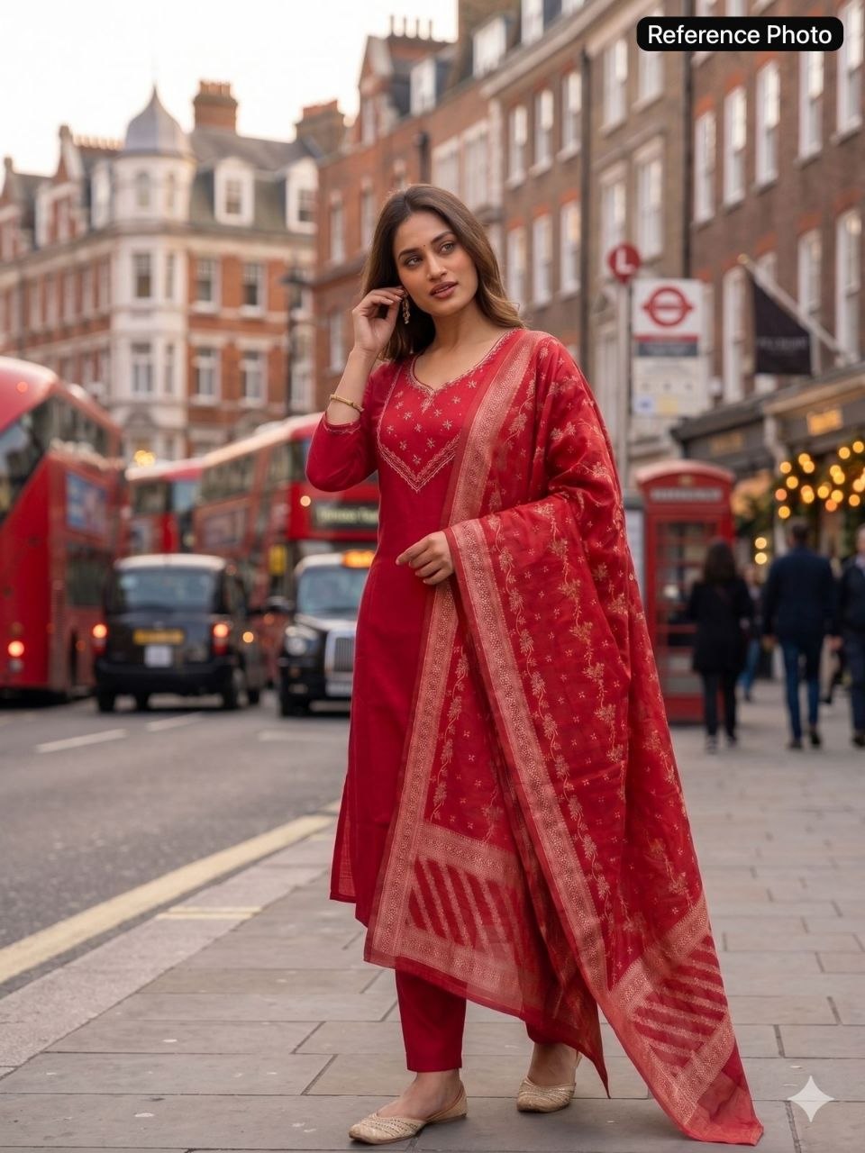 Tomato Red Chanderi Handwork Suit