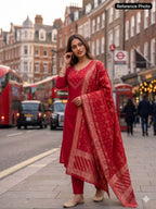 Tomato Red Chanderi Handwork Suit