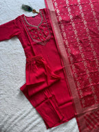 Tomato Red Chanderi Handwork Suit