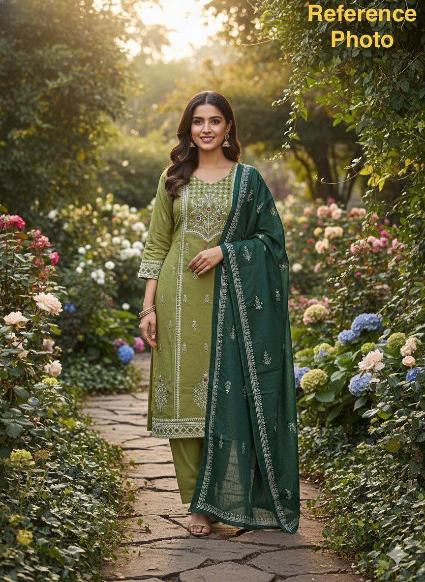 Pista Cotton Mirror Work Straight Suit Set