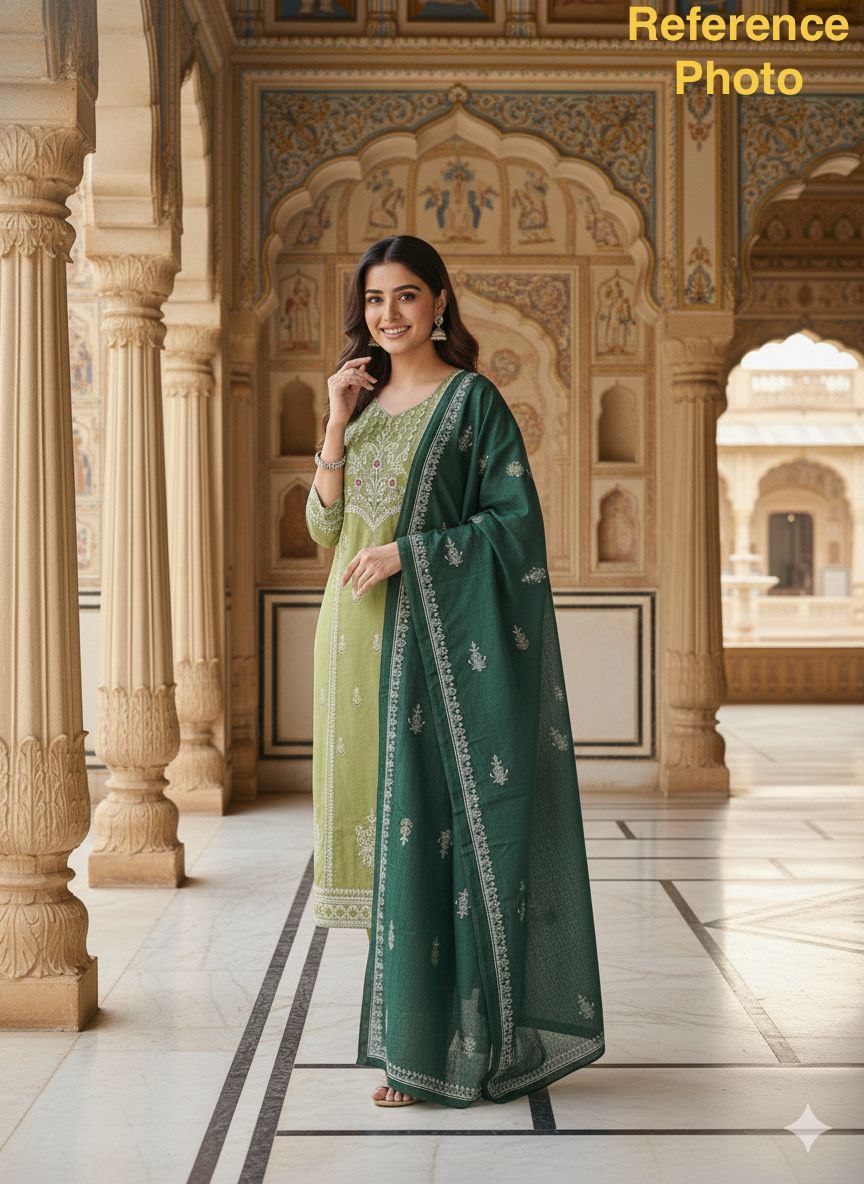 Pista Cotton Mirror Work Straight Suit Set