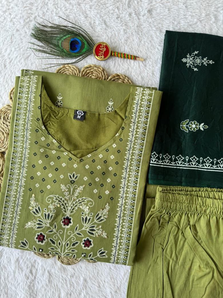 Pista Cotton Mirror Work Straight Suit Set