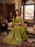 Parrot Green Mul Chanderi Handwork Suit