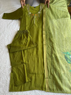 Parrot Green Mul Chanderi Handwork Suit