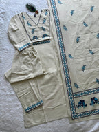 Cream Khadi Printed Handwork Suit