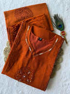 Orange Cotton Aline Handwork Suit Set