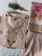 Party Wear Roman Silk Handwork Straight Suit Set