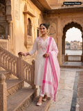 White Khadi Thread Work Suit