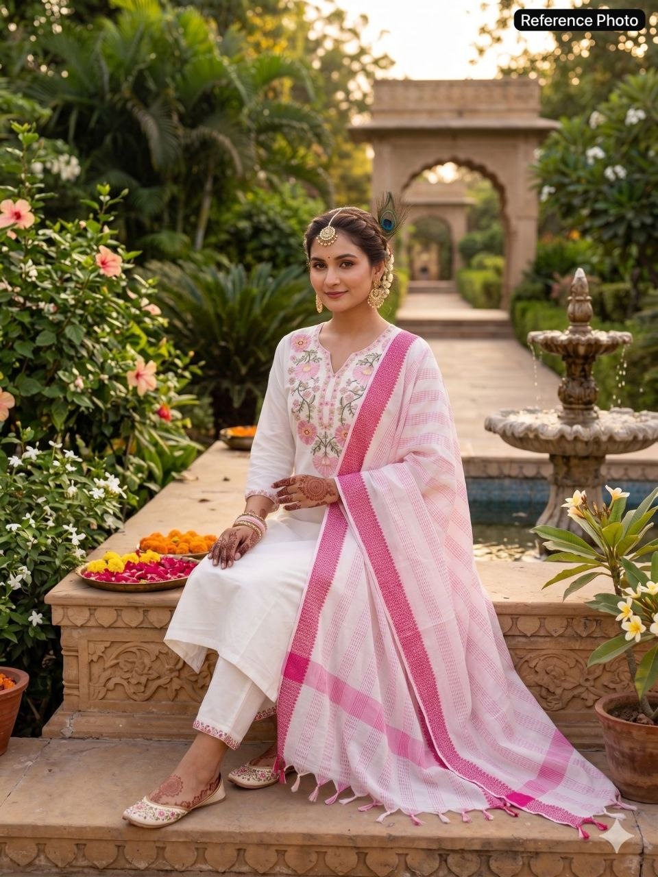 White Khadi Thread Work Suit