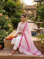 White Khadi Thread Work Suit