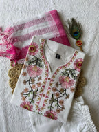 White Khadi Thread Work Suit