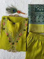 Party Wear Roman Silk Handwork Straight Suit Set
