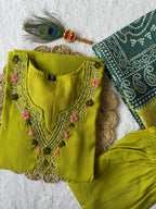 Party Wear Roman Silk Handwork Straight Suit Set