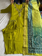 Party Wear Roman Silk Handwork Straight Suit Set