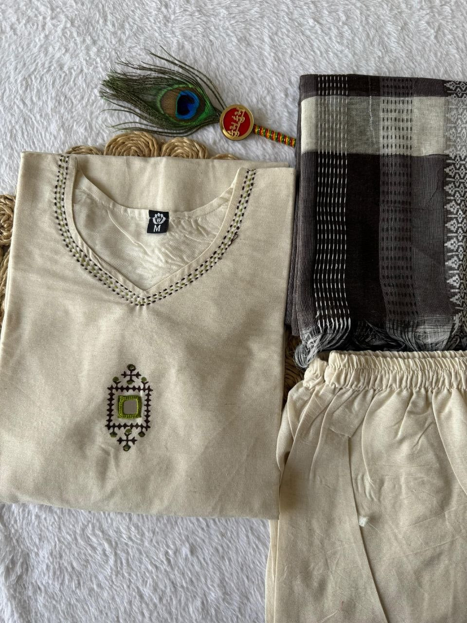 Cream Khadi Handwork Suit