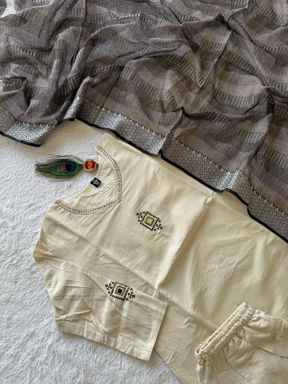Cream Khadi Handwork Suit