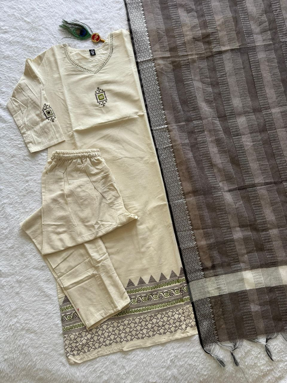 Cream Khadi Handwork Suit