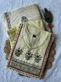 Light Yellow Cotton Aline Handwprk Suit Set