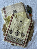 Light Yellow Cotton Aline Handwprk Suit Set