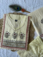 Light Yellow Cotton Aline Handwprk Suit Set