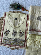 Light Yellow Cotton Aline Handwprk Suit Set