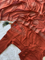 Trendy CottonAline Mirror Work Suit Set