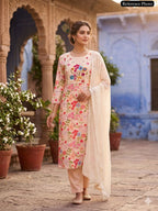 Beige Linen Cotton Handwork Suit