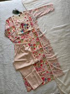 Beige Linen Cotton Handwork Suit