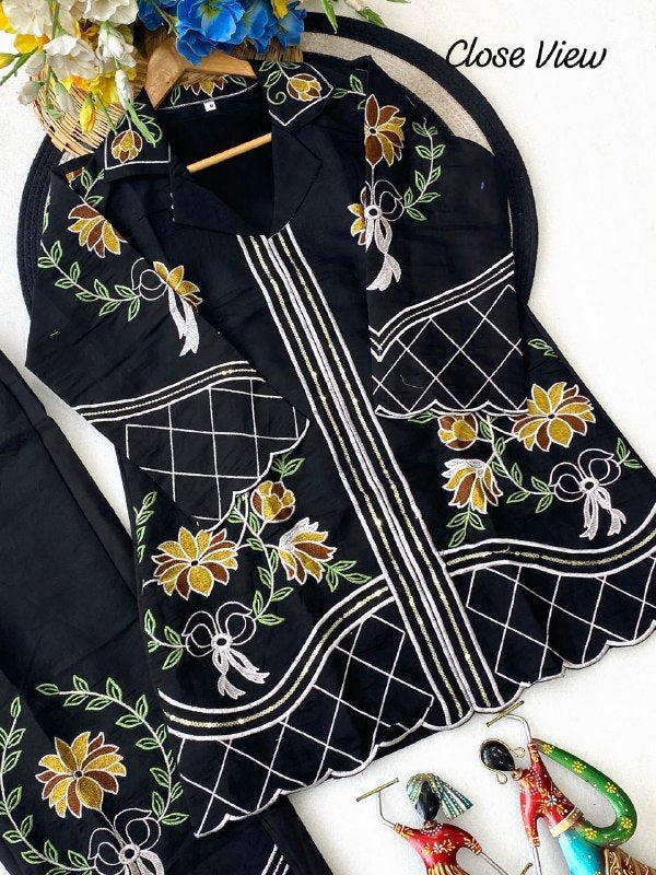 Designer Roman Silk Embroidery Work Co-ord Set
