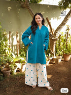Trendy Little Heart Embroidery Rayon Kurti Palazzo Set