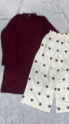 Trendy Little Heart Embroidery Rayon Kurti Palazzo Set