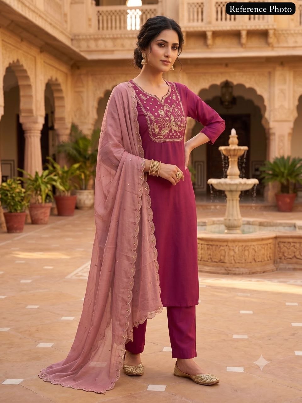 Rouge Pink Roman Silk Handwork Suit