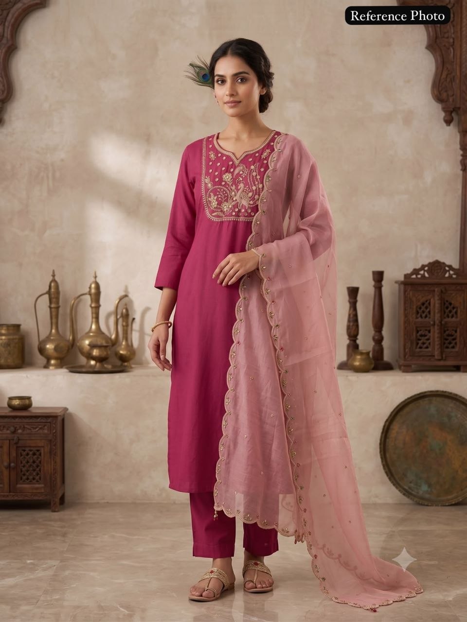 Rouge Pink Roman Silk Handwork Suit