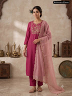 Rouge Pink Roman Silk Handwork Suit