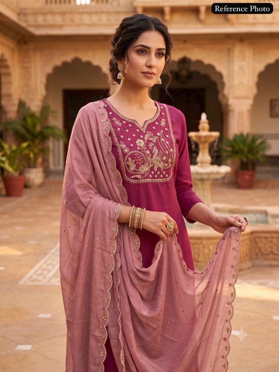 Rouge Pink Roman Silk Handwork Suit