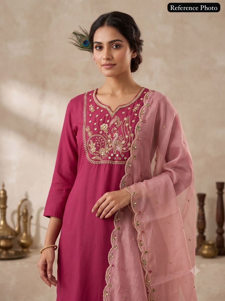 Rouge Pink Roman Silk Handwork Suit