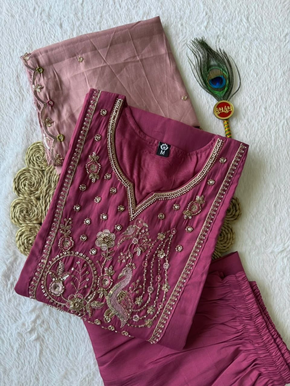 Rouge Pink Roman Silk Handwork Suit