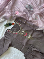 Grey Mul Chanderi Handwork Straight Suit Set