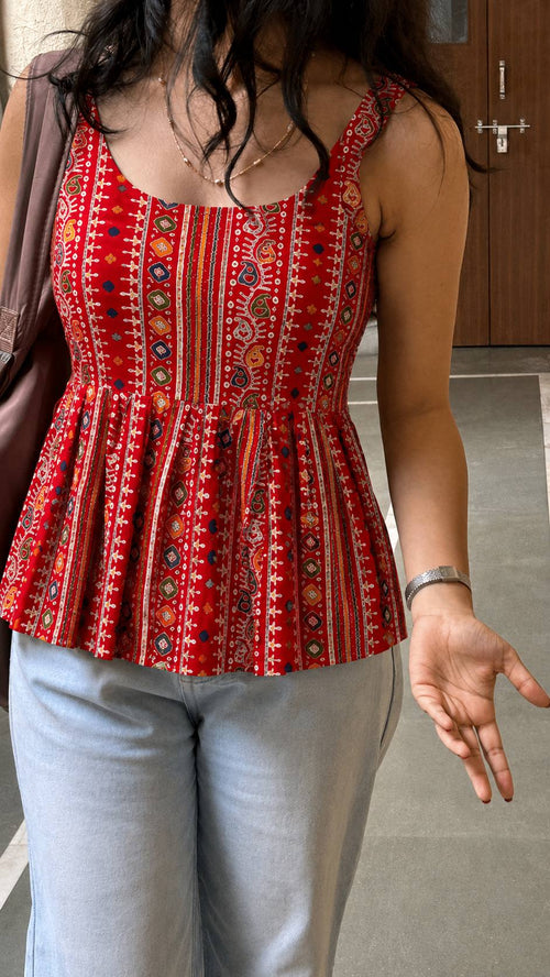 Bandhej Short Rayon Printed Top