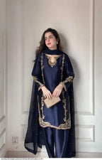 Navy Blue Crepe Embroidery Patiala Suit Set