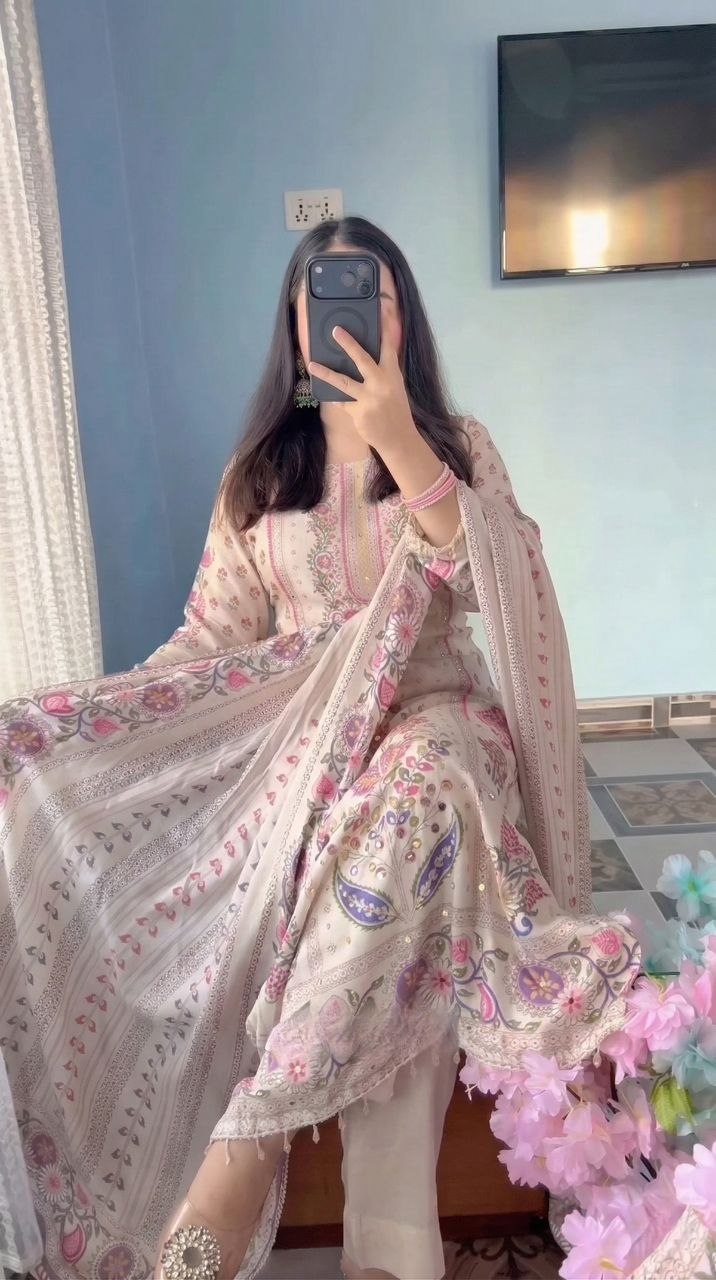 Off White Maslin Silk Suit