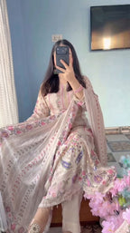 Off White Maslin Silk Suit