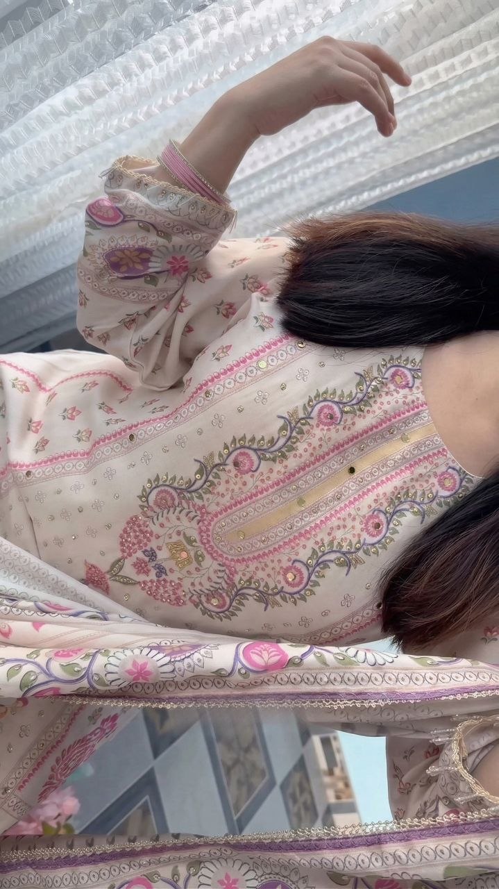 Off White Maslin Silk Suit