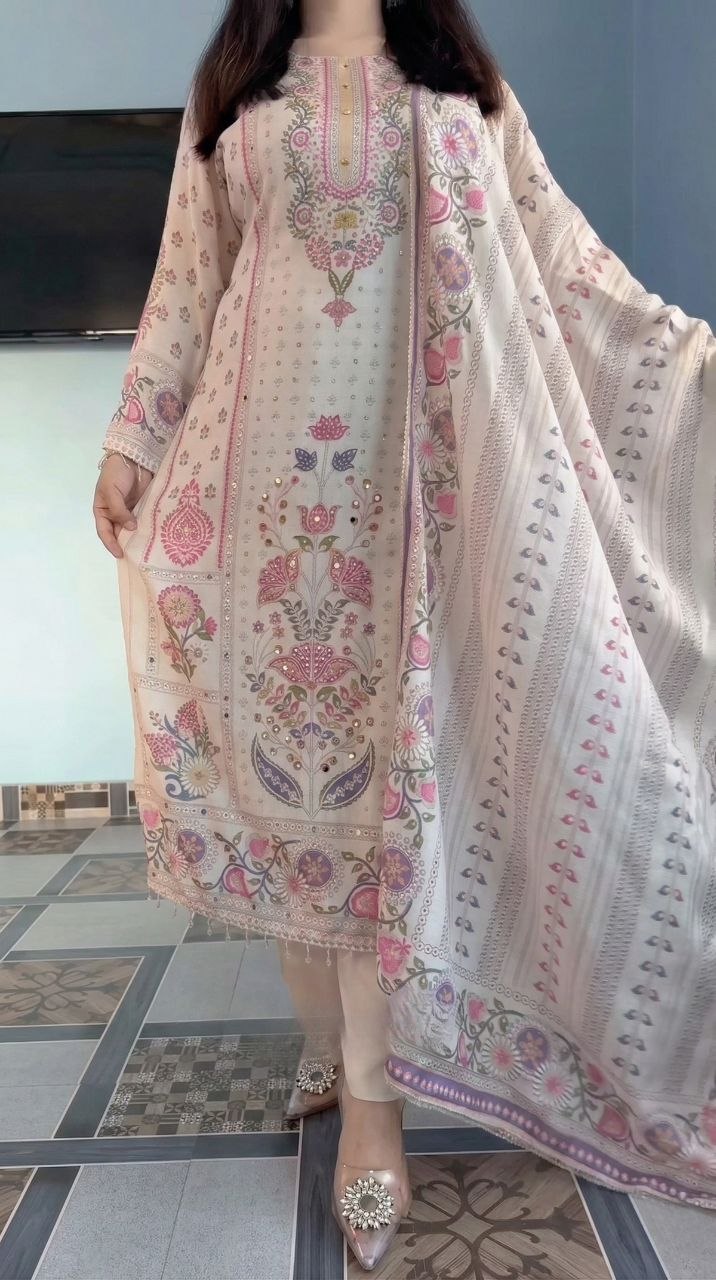 Off White Maslin Silk Suit