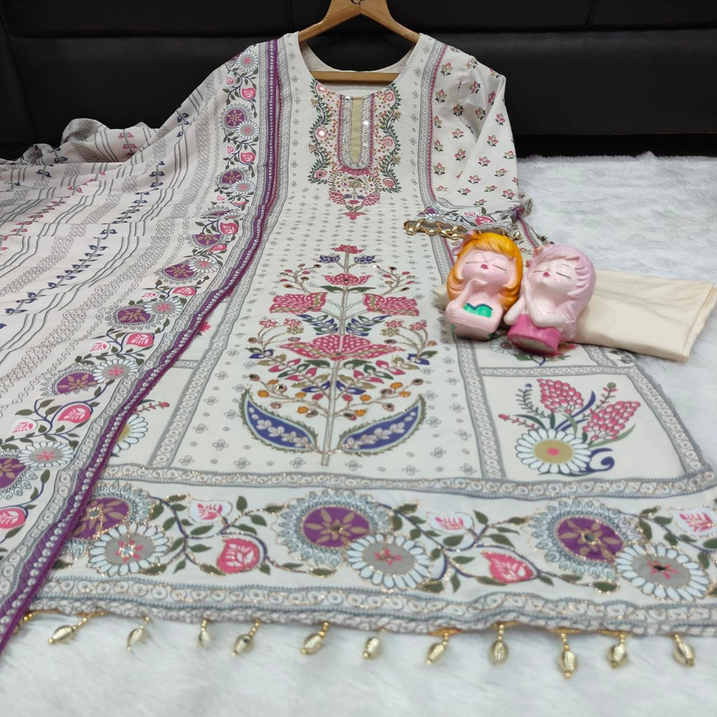 Off White Maslin Silk Suit